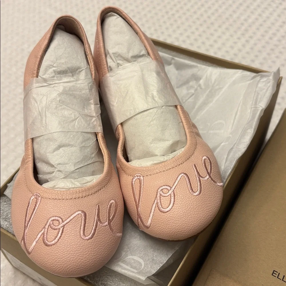 NEW! ED Ellen DeGeneres Langlee Size 11.5M 13M 1M PEONY PINK 'Love' Ballet Flats